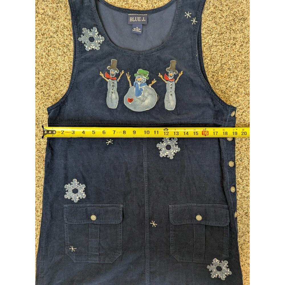 Vintage Navy Blue Corduroy Jumper Size Medium Painted Snowmen Snowflakes Blue J - Picture 9 of 10